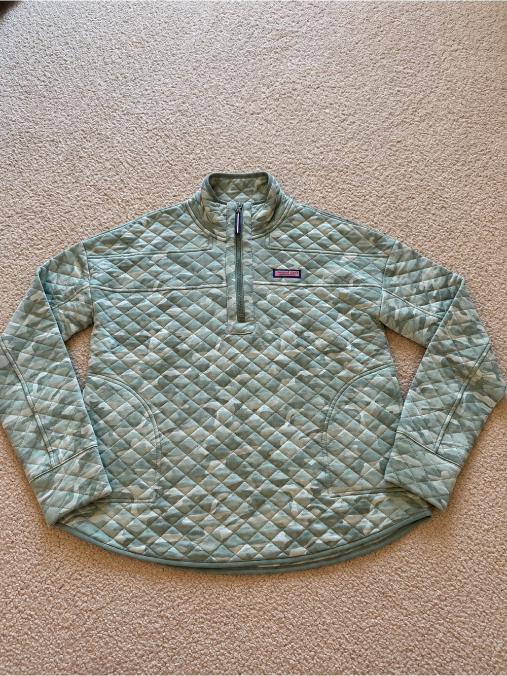 Vineyard Vines Quilted Light Green Half-Zip Pullover